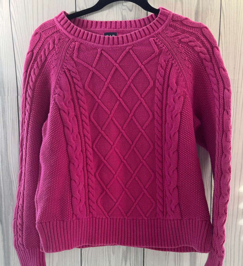 Y2K GAP Cable Knit Pink Cotton Chunky Pullover Sweater Medium